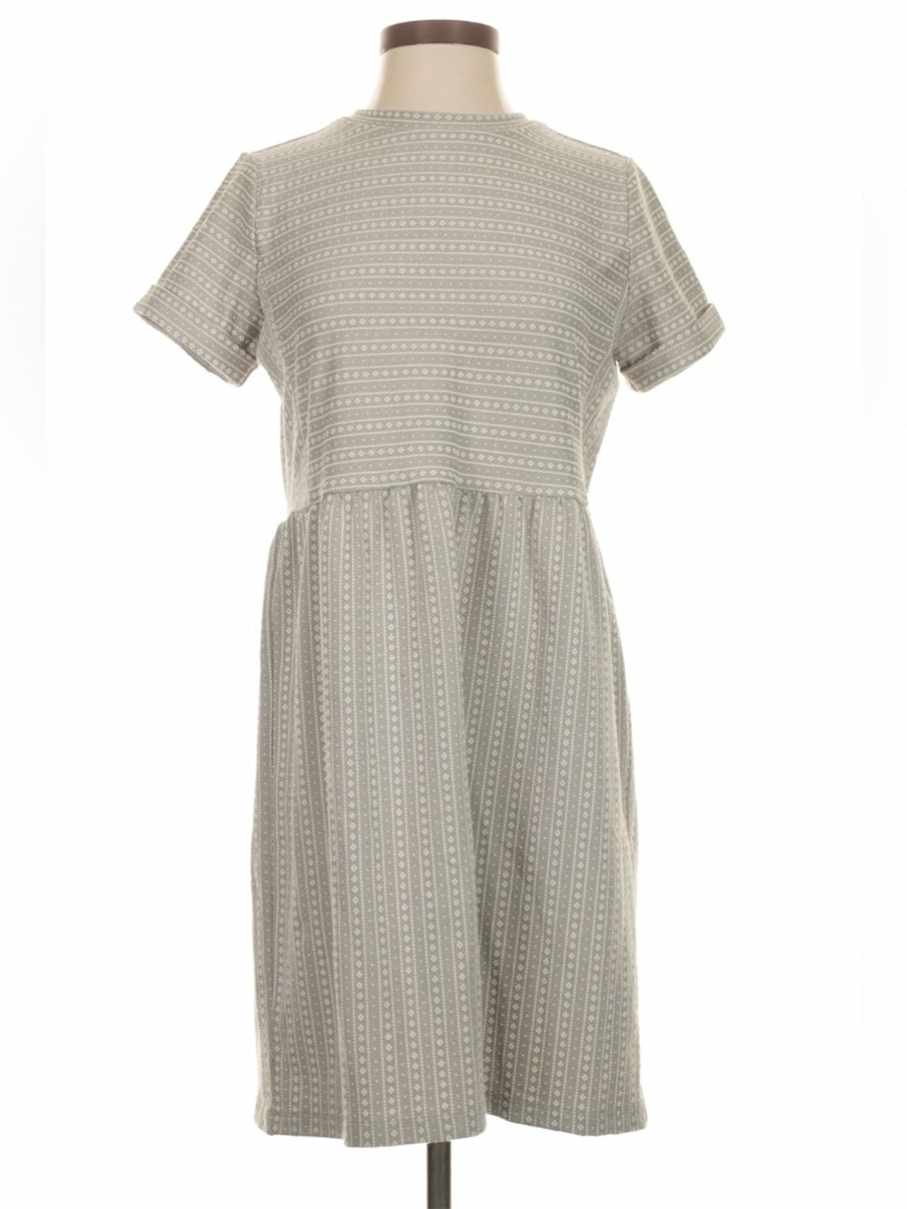 Loft Grey and White Stripe Cap Sleeve Babydoll Dress Womens Size Large Geometric